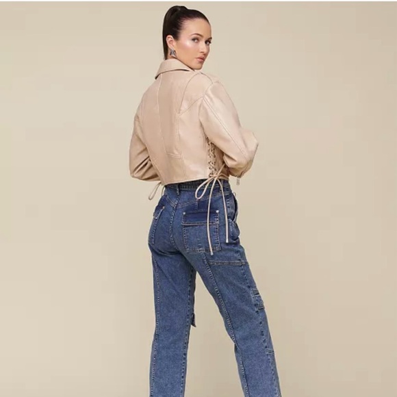 NEW Avec Les Filles Cropped Biker Jacket Size Small - Picture 3 of 8